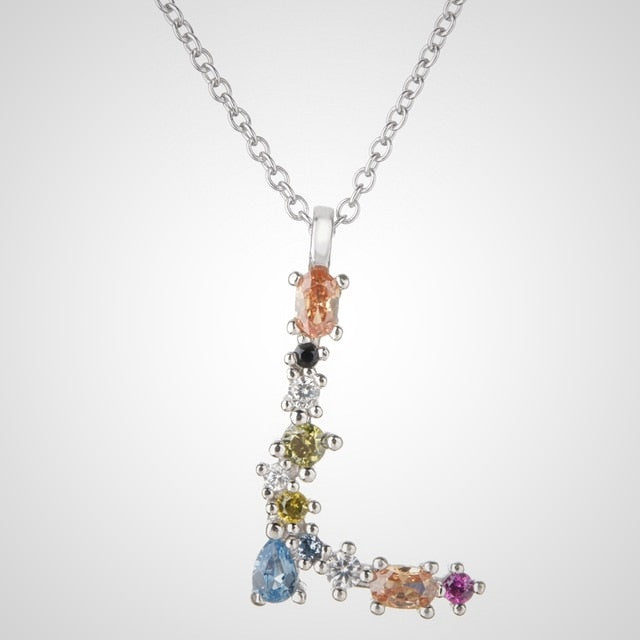 Colorful Initial Silver Necklace 