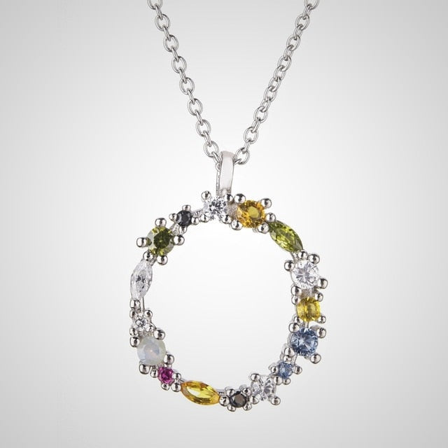 Colorful Initial Silver Necklace 