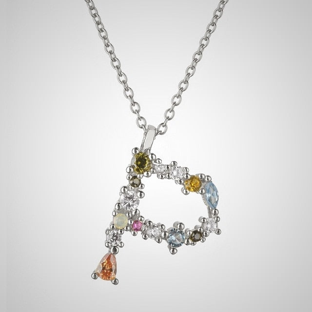 Colorful Initial Silver Necklace 