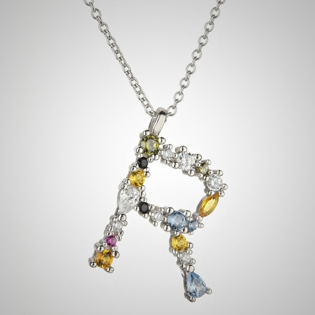 Colorful Initial Silver Necklace 