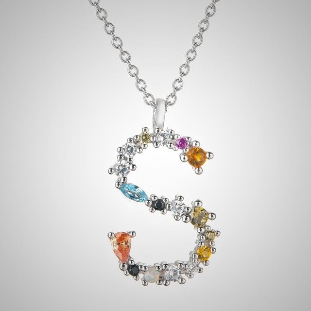 Colorful Initial Silver Necklace 