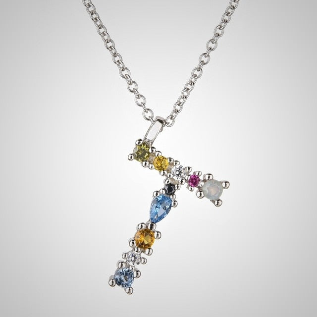 Colorful Initial Silver Necklace 