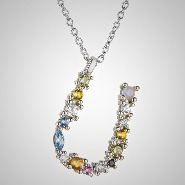 Colorful Initial Silver Necklace 