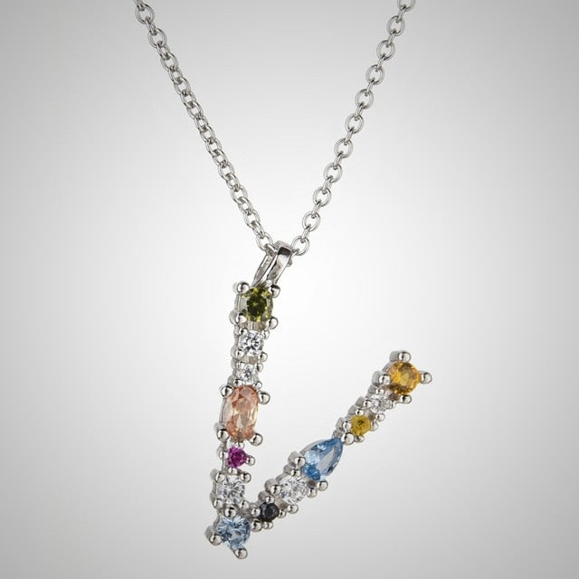 Colorful Initial Silver Necklace 