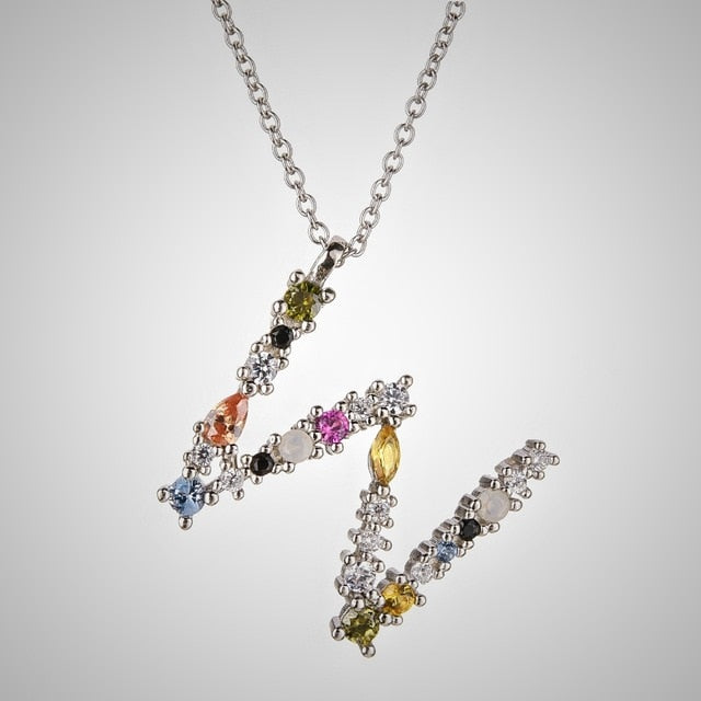 Colorful Initial Silver Necklace 