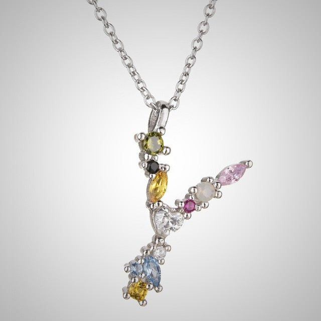 Colorful Initial Silver Necklace 