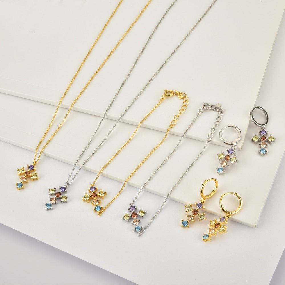 Colorful Cross Silver Bracelet 