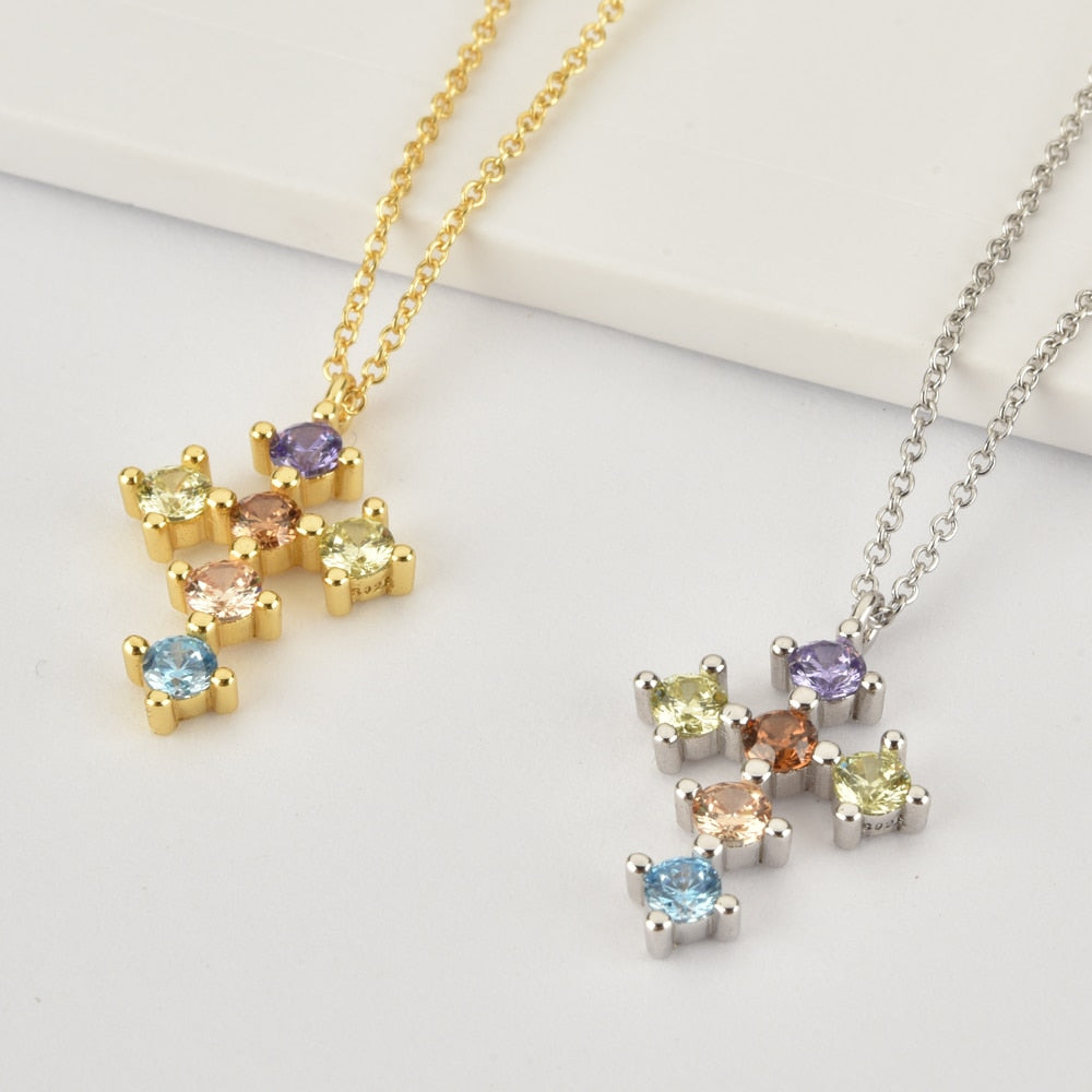 Colorful Cross Silver Necklace 