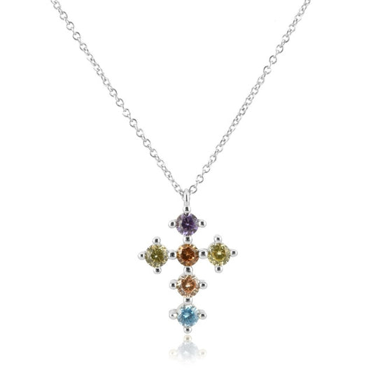 Colorful Cross Silver Necklace 