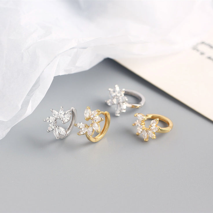 Silver Camellia Hoops 