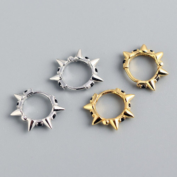 Black Silver Spikes Hoops 