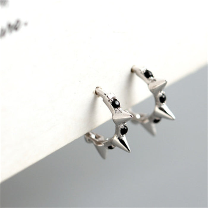 Black Silver Spikes Hoops 