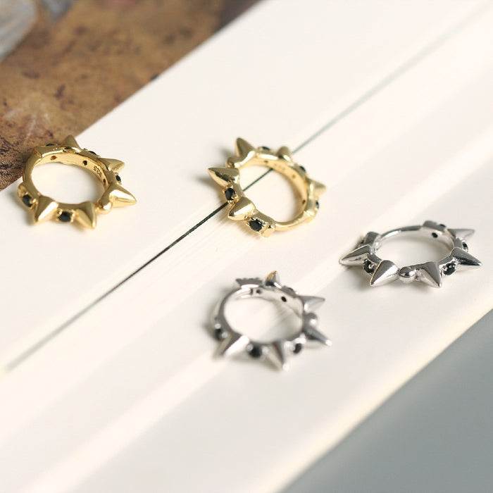 Black Silver Spikes Hoops 