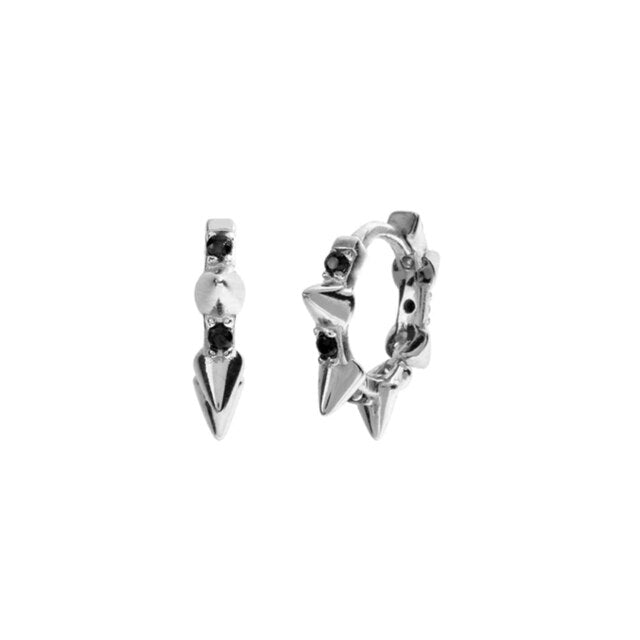 Black Silver Spikes Hoops 