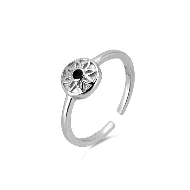 Silver Black Flower Ring 