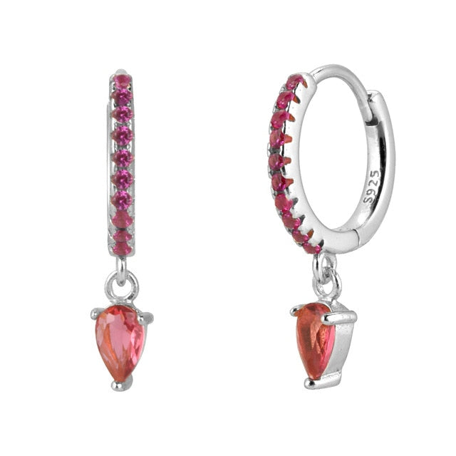 Pink Drop Silver Hoops 