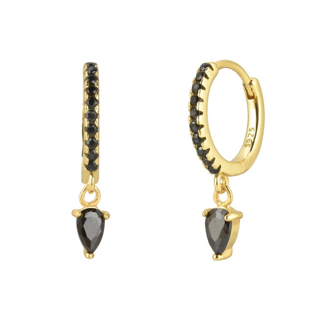 Black Drop Gold Earrings 