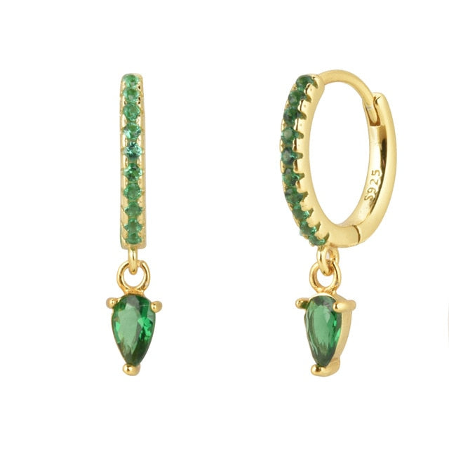 Green Drop Gold Earrings 