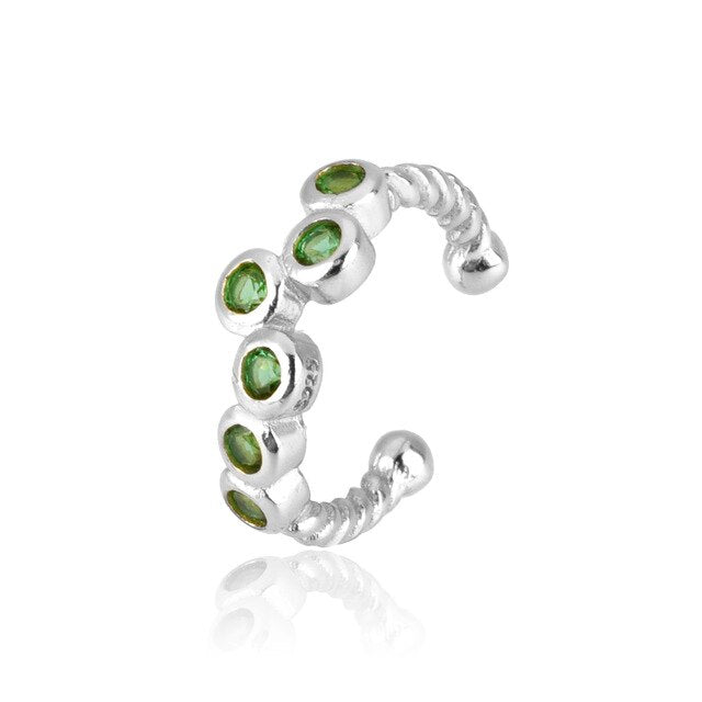 Ear Cuff Emerald Silver 