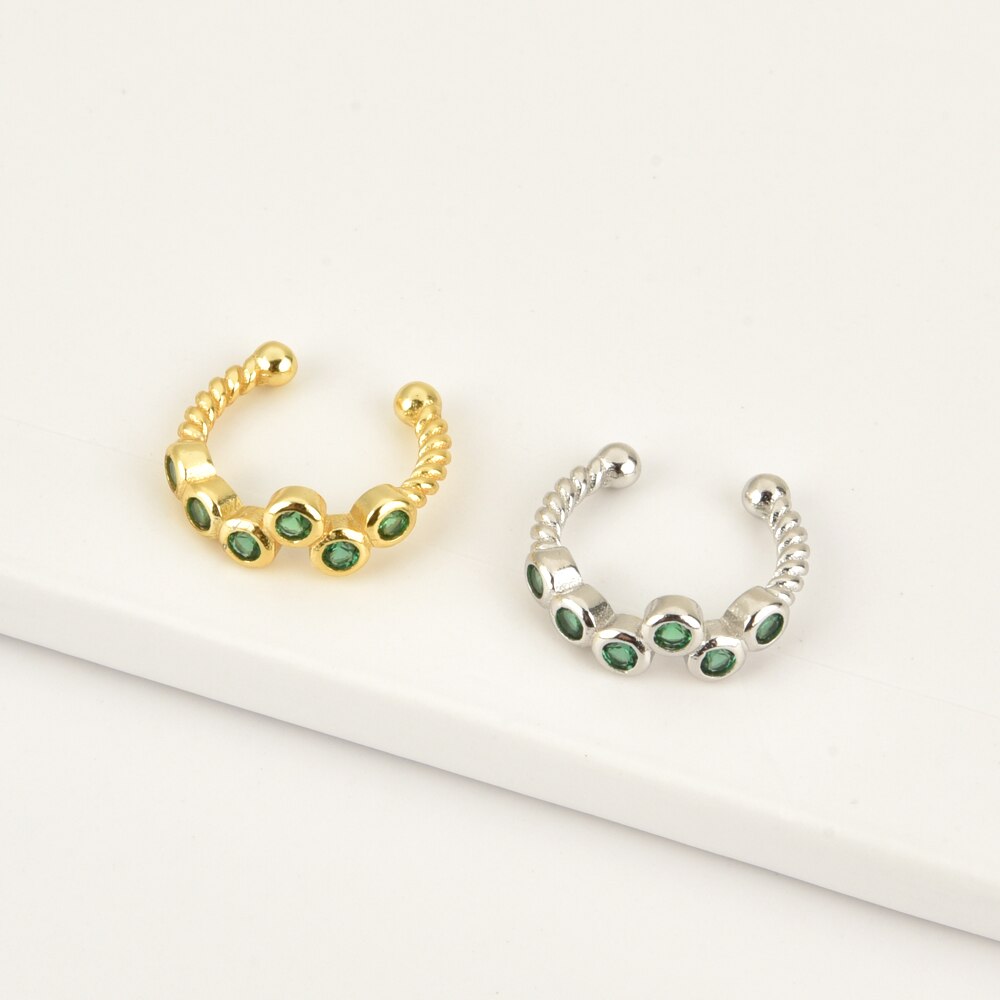 Ear Cuff Emerald Silver 