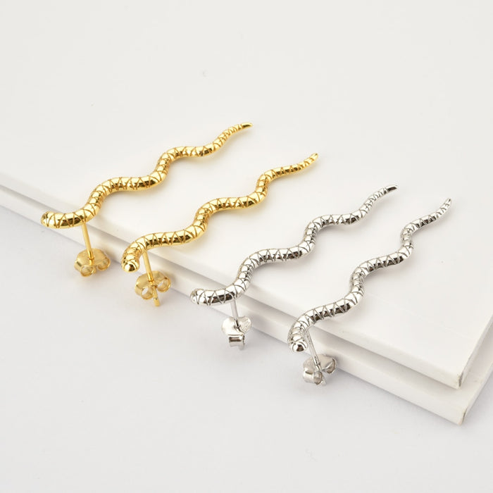 Gold Long Snake Earrings 