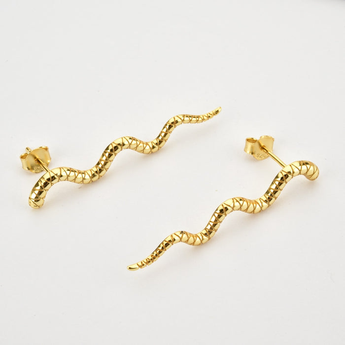 Gold Long Snake Earrings 