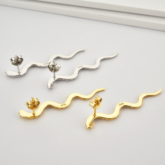 Gold Long Snake Earrings 