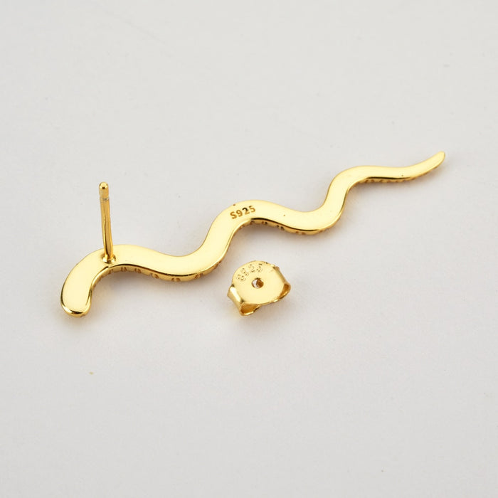 Gold Long Snake Earrings 