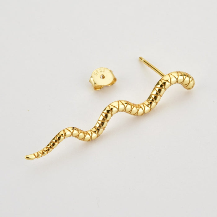 Gold Long Snake Earrings 