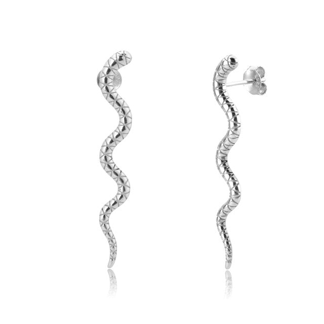 Silver Long Snake Earrings 