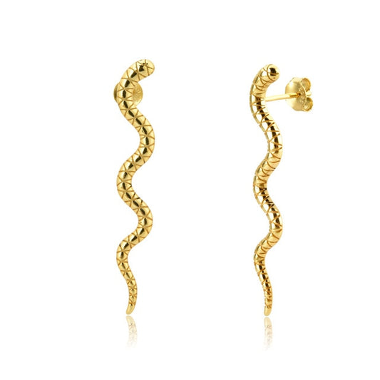 Gold Long Snake Earrings 