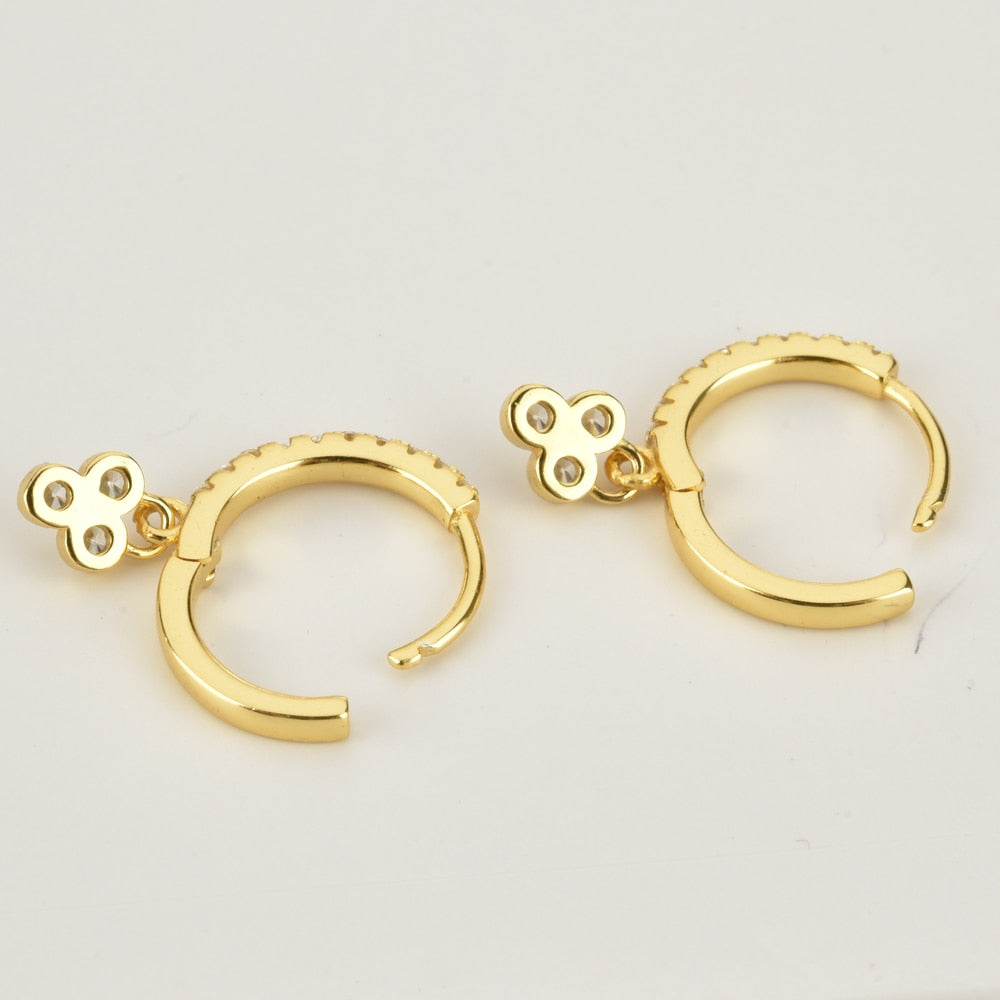 Three White Dots Gold Earrings 