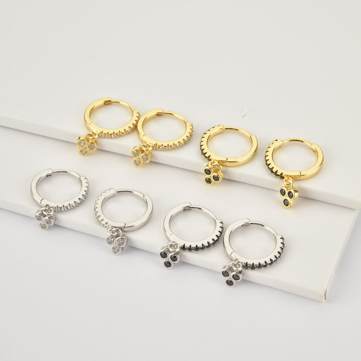 Aros Three White Dots Oro