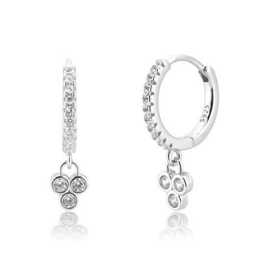 Three White Dots Silver Hoops 