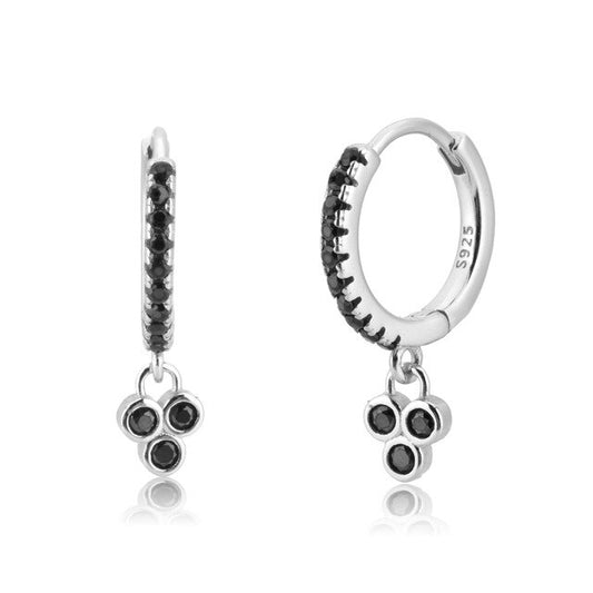 Three Black Dots Silver Hoops 