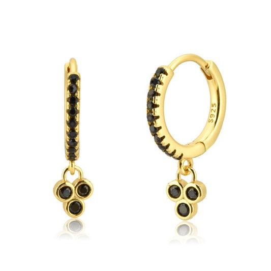 Three Black Dots Gold Earrings 