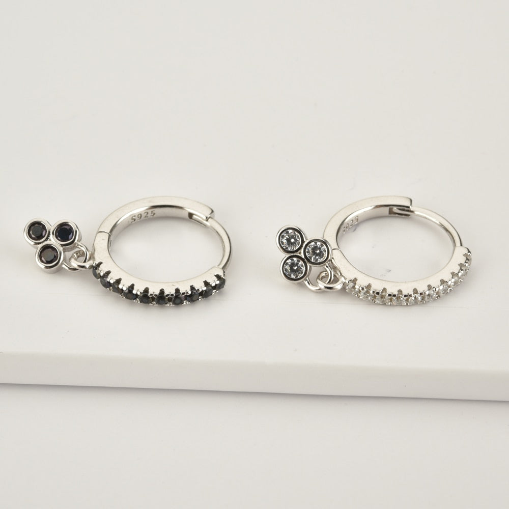 Three Black Dots Silver Hoops 