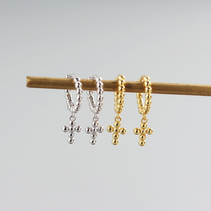 Silver Stud Crosses Hoops 