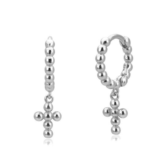 Silver Stud Crosses Hoops 