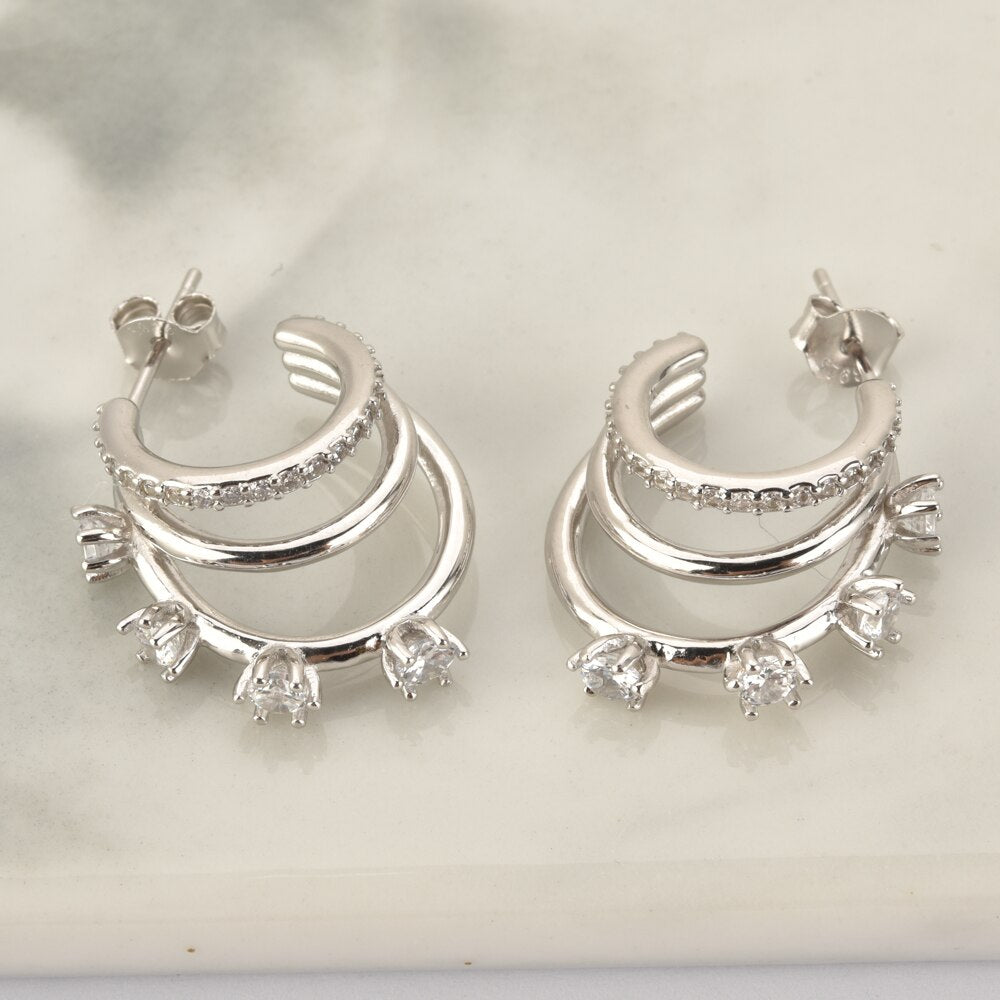 Gallant White Silver Hoops 