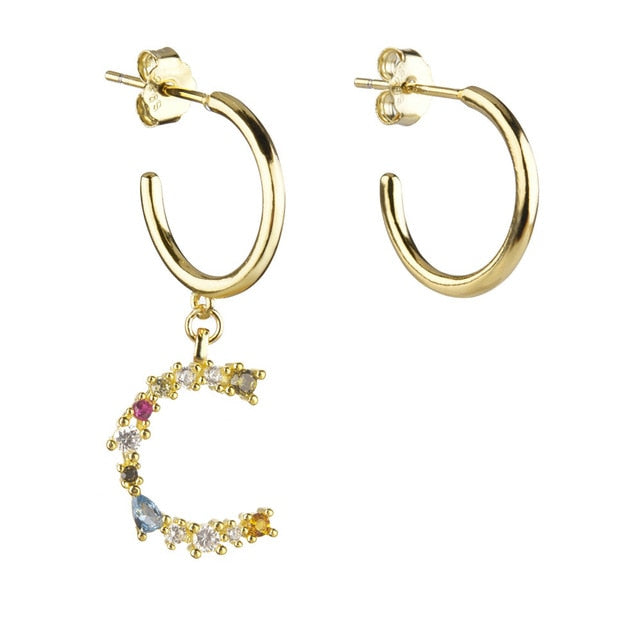 Gold Initial Colorful Hoops 