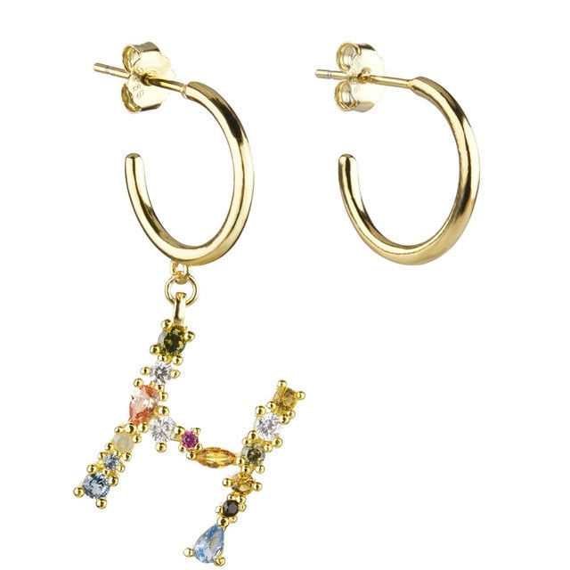 Gold Initial Colorful Hoops 