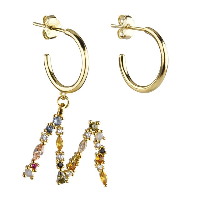 Gold Initial Colorful Hoops 