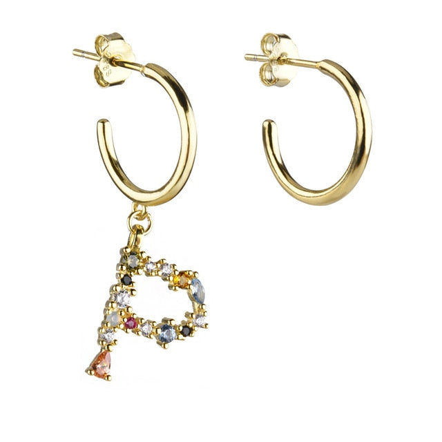 Gold Initial Colorful Hoops 