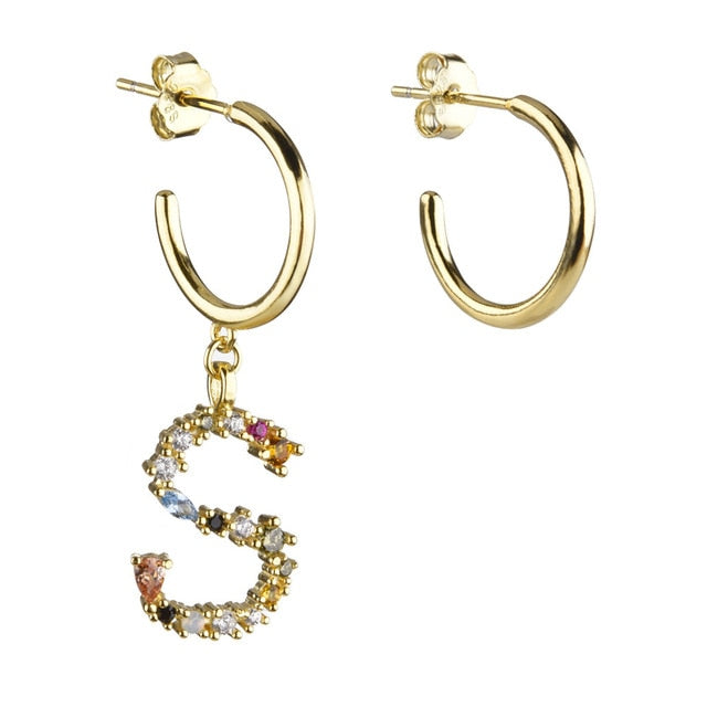 Gold Initial Colorful Hoops 