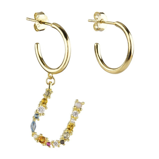 Gold Initial Colorful Hoops 