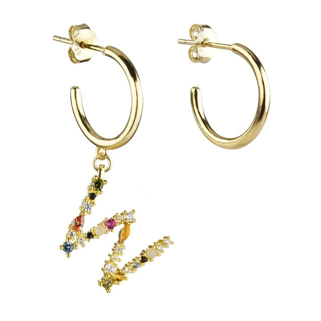 Gold Initial Colorful Hoops 