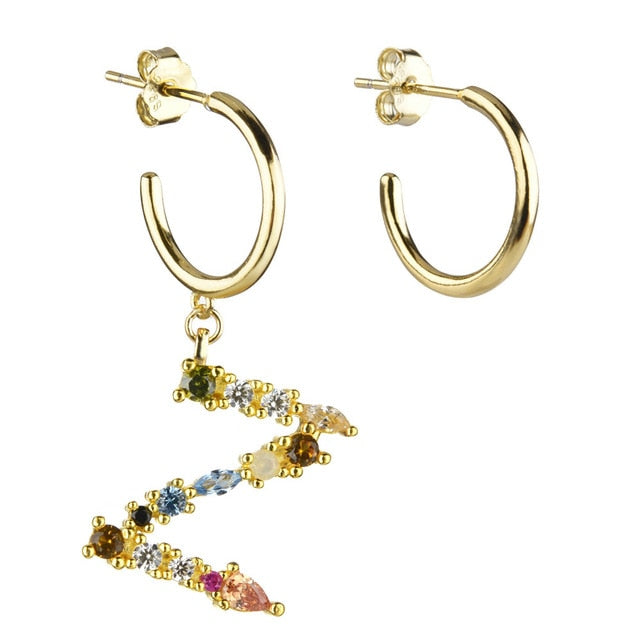 Gold Initial Colorful Hoops 