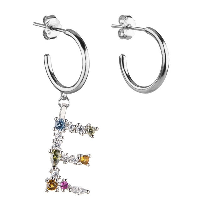 Colorful Initial Silver Hoops 