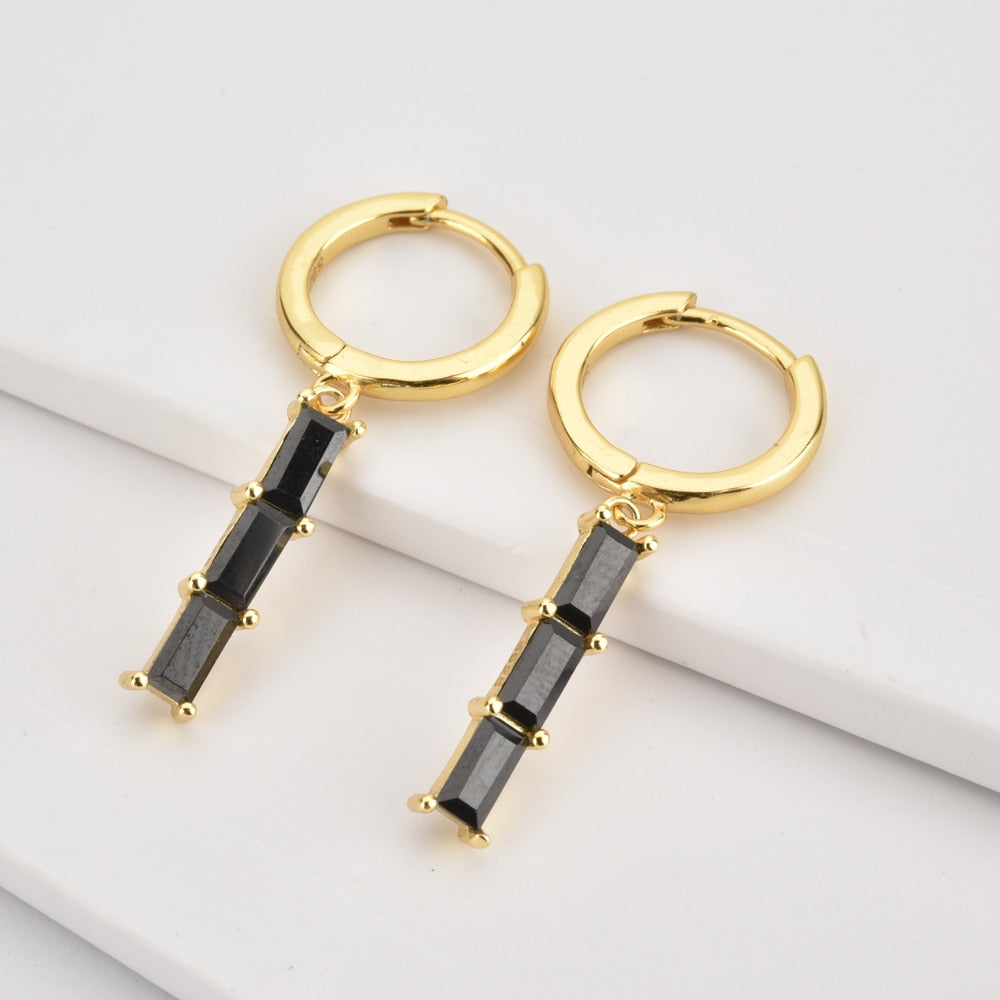 Long Black Phoebe Gold Earrings 